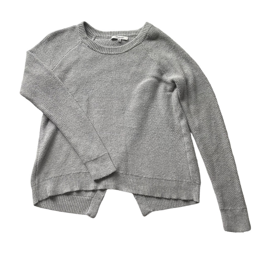 Madewell Province Cross Back Pullover Sweater Gray XSmall waffle Knit ballet